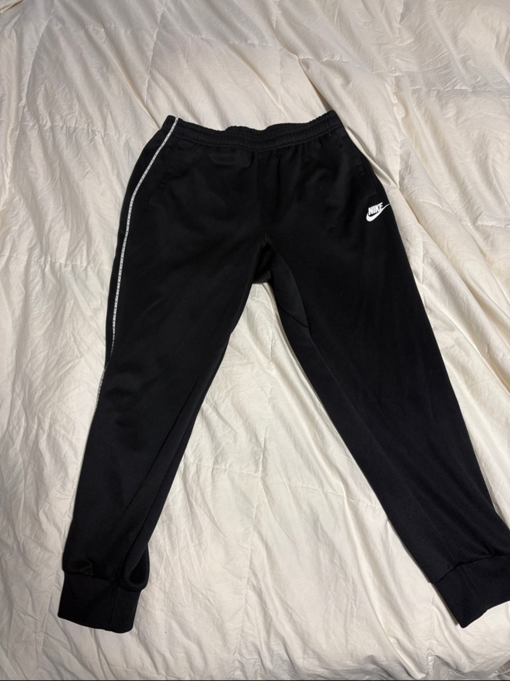 Nike Black Kids' Joggers with White Logo and Side Trim
